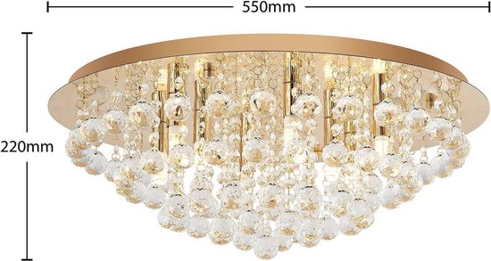 Lindby - plafondlamp - 8 lichts - staal, kristal - H: 25 cm - G9 - goud