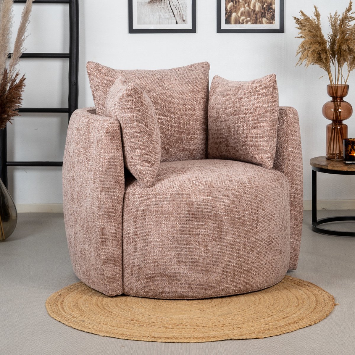 Fauteuil roze chenille Ruby - Zetel 1 persoons - Relaxstoel - Fauteuil ...