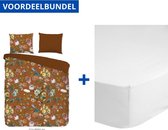 Luxe Zachte Dekbedovertrek Eenpersoons - 140x200/220cm - Inclusief 1 Kussensloop - 100% Versterkt Katoen - Shinsou Terracotta + Zachte Katoenen Hoeslaken - 90x200cm - Wit