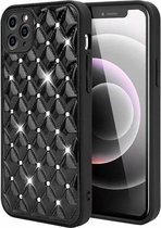 iPhone SE 2020 Luxe Diamanten Back Cover Hoesje - Siliconen - Diamantpatroon - Back Cover - Apple iPhone SE 2020 - Zwart