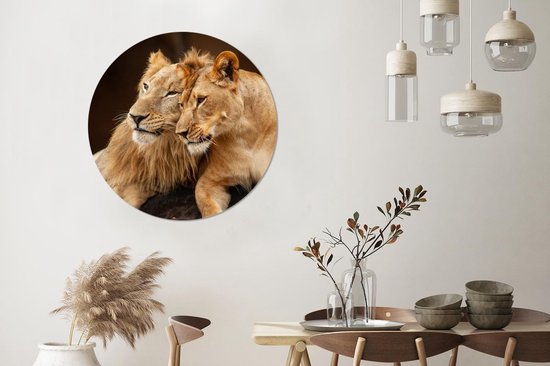 Wallpaper Circle - Lion - Hug - Stones - 100x100 cm - Wall Circle - Auto-adhésif - Wallpaper Sticker XXL