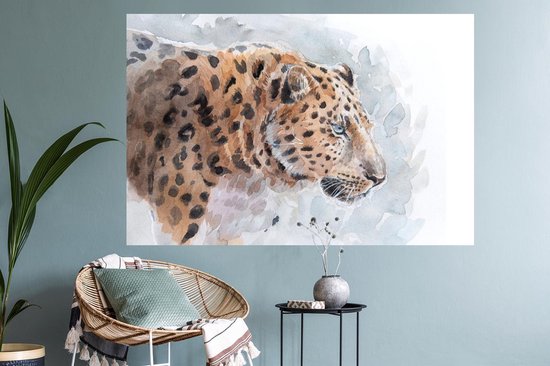 Stickers muraux - Léopard - Aquarelle - Blauw - 120x80 cm - Feuille adhésive