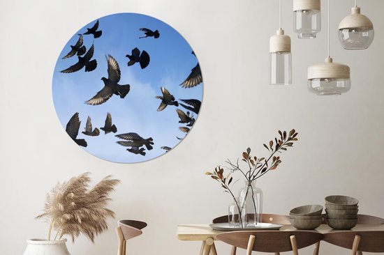 WallCircle - Wall Circle - Wall Circle Indoor - Pigeons - Blauw - Ciel - 140x140 cm - Décoration murale - Peintures Ronds