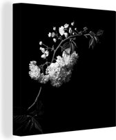 Peinture sur toile Une fleur de cerisier fond noir - noir et blanc - 50x50 cm - Décoration murale