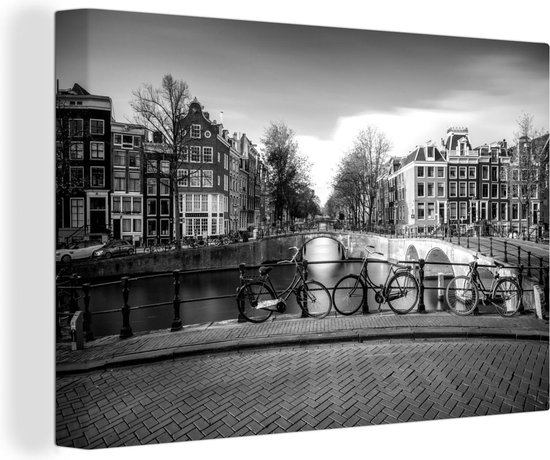 Canvas Amsterdam - Keizersgracht - Fiets - Brug - 140x90 cm - Muurdecoratie