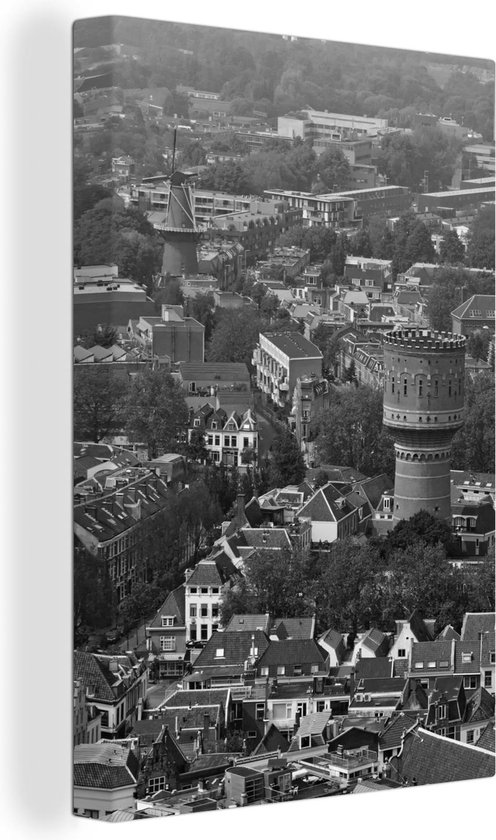 Canvas Schilderij Skyline van Utrecht vanaf de top van de Domtoren - zwart wit - 20x30 cm - Wanddecoratie