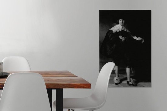 Peinture sur toile Marten Soolmans - Peinture de Rembrandt van Rijn - noir et blanc - 40x60 cm - Décoration murale
