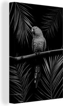 Canvas Schilderij Vogel op een zwarte achtergrond - zwart wit - 20x30 cm - Wanddecoratie