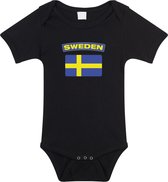 Sweden baby rompertje met vlag zwart jongens en meisjes - Kraamcadeau - Babykleding - Zweden landen romper 56 (1-2 maanden)