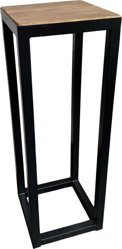 zuil/sokkel/pilaar staal zwart industrieel met houten top 28x28x80 cm |  bol.com