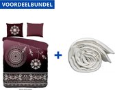 Luxe Dekbedovertrek Eenpersoons - 140x200/220cm - Inclusief 1 Kussensloop - 100% Zacht Polyester - Bordeaux Asiya + Wasbaar Microfiber Dekbed - 140x220cm - Wit