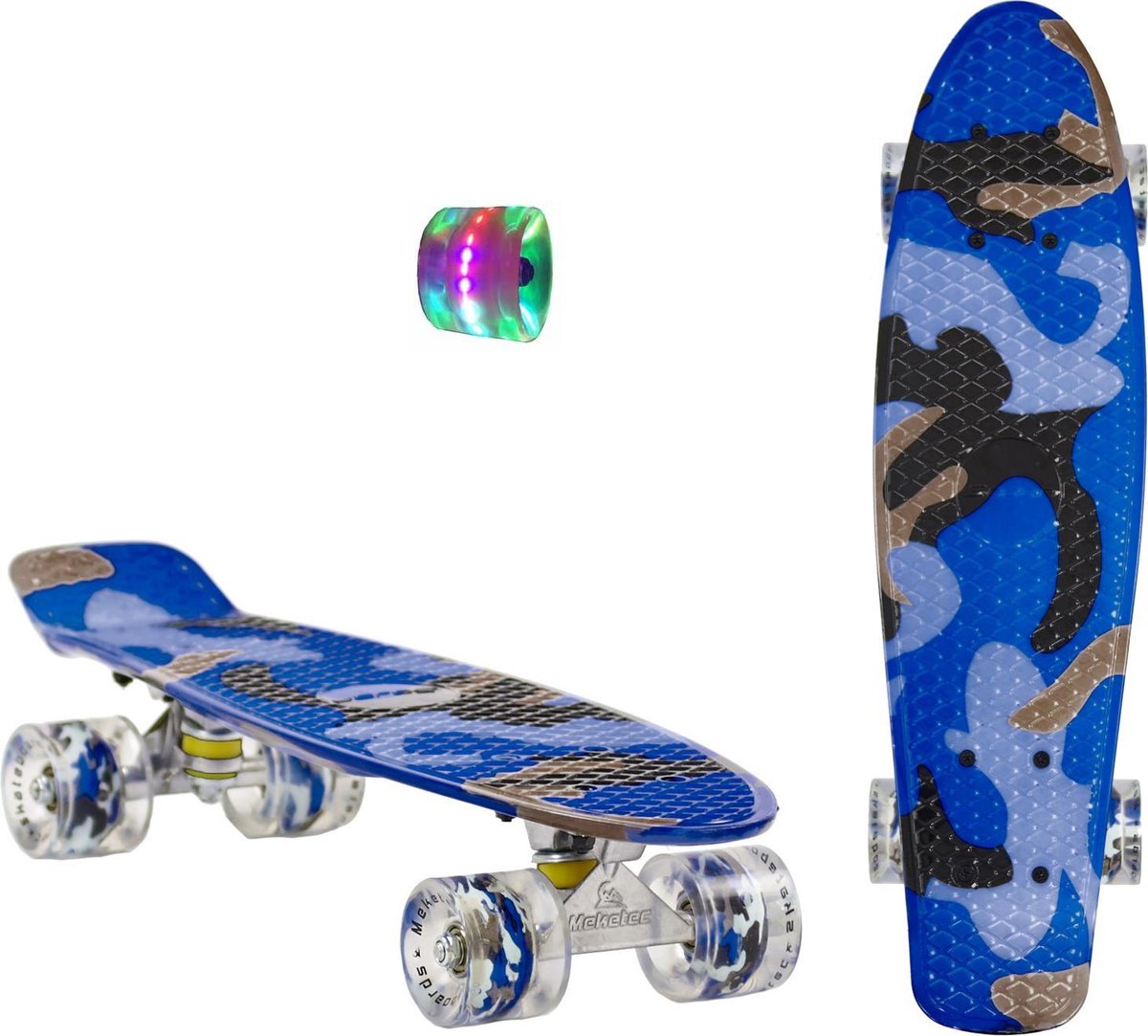 2Cycle Skateboard - LED Wielen - 22.5 inch - Camouflage Blauw - Diverse Kleuren