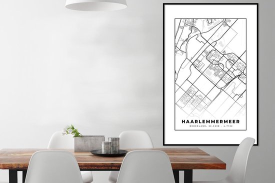 Cadre photo avec affiche - Carte - Haarlemmermeer - Zwart - Wit - 80x120 cm - Cadre pour affiche