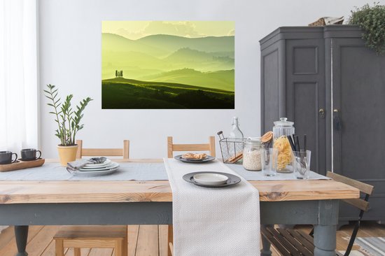 Les collines de la Toscane avec vue sur les paysages Poster 120x80 cm - Tirage photo sur Poster (décoration murale salon / chambre)