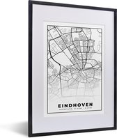 Fotolijst incl. Poster - Kaart - Eindhoven - Zwart - Wit - 30x40 cm - Posterlijst