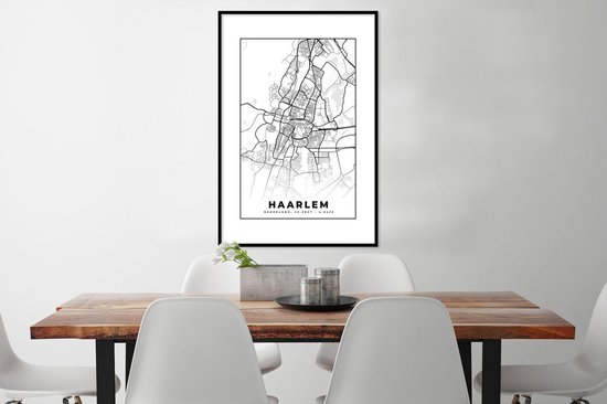 Affiche avec cadre Carte - Haarlem - Zwart - Wit - 60x90 cm