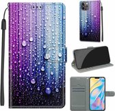 Spanningsgekleurde tekening Magnetische sluiting Horizontale Flip PU-lederen hoes met houder en kaartsleuven voor iPhone 13 Pro (C05 paarsblauwe waterdruppels)