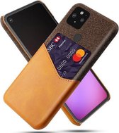 Voor Google Pixel 5 Doek Textuur PC + PU lederen achterkant Schokbestendig hoesje met kaartsleuf (oranje)