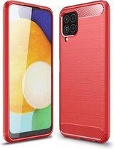 Geborstelde textuur koolstofvezel TPU-hoes voor Samsung Galaxy M32 internationale versie (rood)