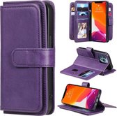 Multifunctionele magnetische koperen gesp Horizontale flip effen kleur lederen tas met 10 kaartsleuven & portemonnee & houder & fotolijst voor iPhone 13 Pro (paars)