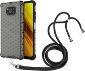 Voor Geschikt voor Xiaomi Poco X3 NFC Schokbestendige Honingraat PC + TPU Case met Nekkoord (Zwart)