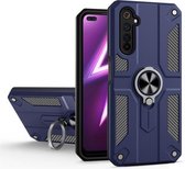 Koolstofvezelpatroon PC + TPU-beschermhoes met ringhouder voor OPPO Realme 6 Pro (saffierblauw)