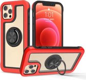 Crystal PC + TPU schokbestendig hoesje met 360 graden roterende ringhouder voor iPhone 12 Pro Max (helder rood + zwart)