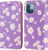 Glinsterende Daisy magnetische horizontale flip lederen hoes met houder en kaartsleuven en fotolijst voor iPhone 13 (paars)