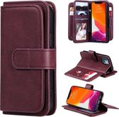 Multifunctionele magnetische koperen gesp horizontale flip effen kleur lederen tas met 10 kaartsleuven & portemonnee & houder & fotolijst voor iPhone 13 mini (wijnrood)