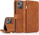 Huid-gevoel Crazy Horse Textuur Rits Portemonnee Tas Horizontale Flip Lederen Hoes Met Houder & Kaartsleuven & Portemonnee & Lanyard Voor iPhone 13 mini (Bruin)