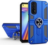 Koolstofvezelpatroon PC + TPU-beschermhoes met ringhouder voor OPPO Realme 7 (donkerblauw)