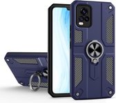 Koolstofvezelpatroon PC + TPU-beschermhoes met ringhouder voor vivo V20 Pro (saffierblauw)