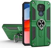 Voor Motorola Moto G Play (2021) koolstofvezelpatroon pc + TPU-beschermhoes met ringhouder (donkergroen)