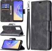 Voor vivo V21e 4G Retro Lamsvacht Textuur Pure Kleur Horizontale Flip PU Lederen Case met Houder & Kaartsleuven & Portemonnee & Lanyard (Zwart)