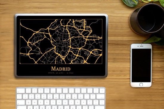 Laptop sticker - 11.6 inch - Kaart - Madrid - Goud - Zwart - 30x21cm - Laptopstickers - Laptop skin - Cover