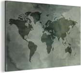 Wanddecoratie Metaal - Aluminium Schilderij Industrieel - Wereldkaart - Waterverf - Grijs - 60x40 cm - Dibond - Foto op aluminium - Industriële muurdecoratie - Voor de woonkamer/slaapkamer