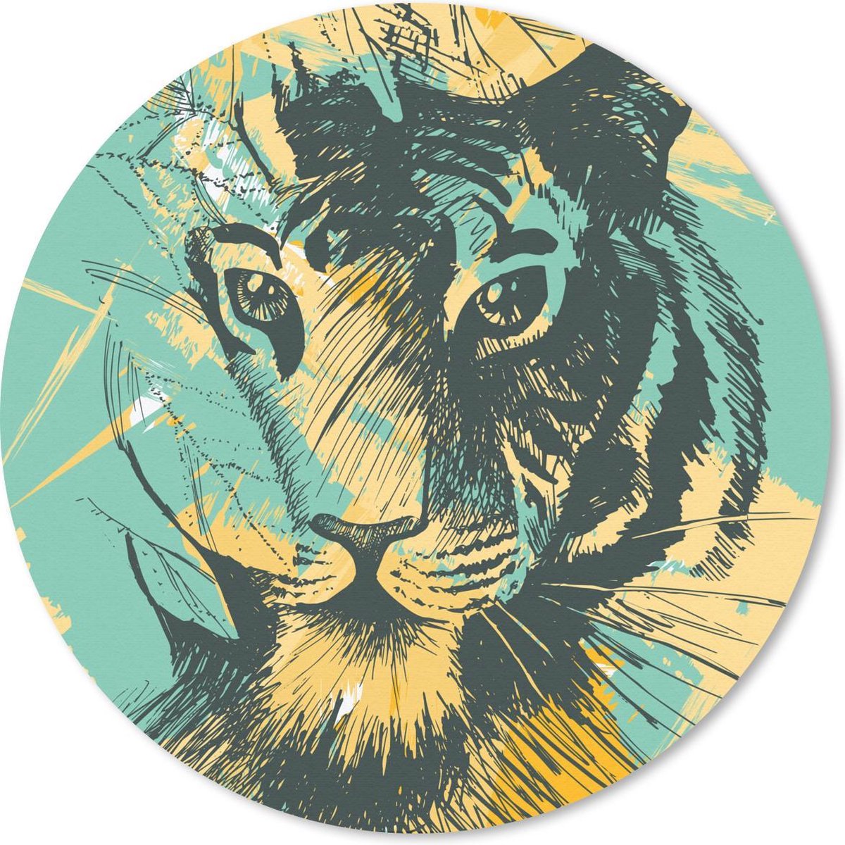 Muismat rond 30x30 cm - Mousepad Tijger - Abstract - Geel - Ronde muismatten