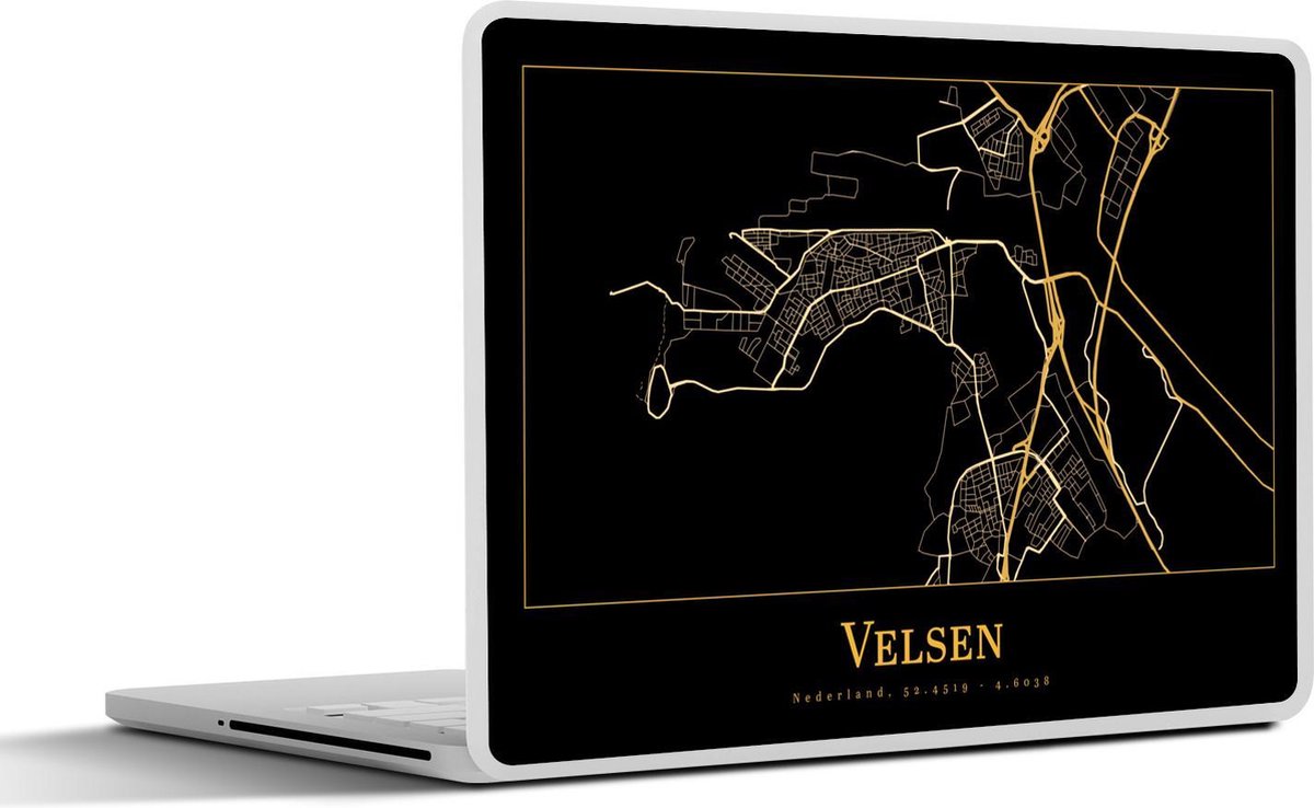 Laptop sticker - 10.1 inch - Kaart - Velsen - Goud - Zwart - 25x18cm - Laptopstickers - Laptop skin - Cover