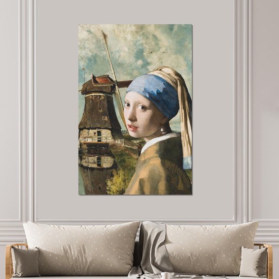 Décoration murale Métal - Peinture Aluminium Industriel - Fille à la boucle d'oreille en perle - Johannes Vermeer - Moulin - 100x150 cm - Dibond - Photo sur aluminium - Décoration murale industrielle - Pour le salon/chambre