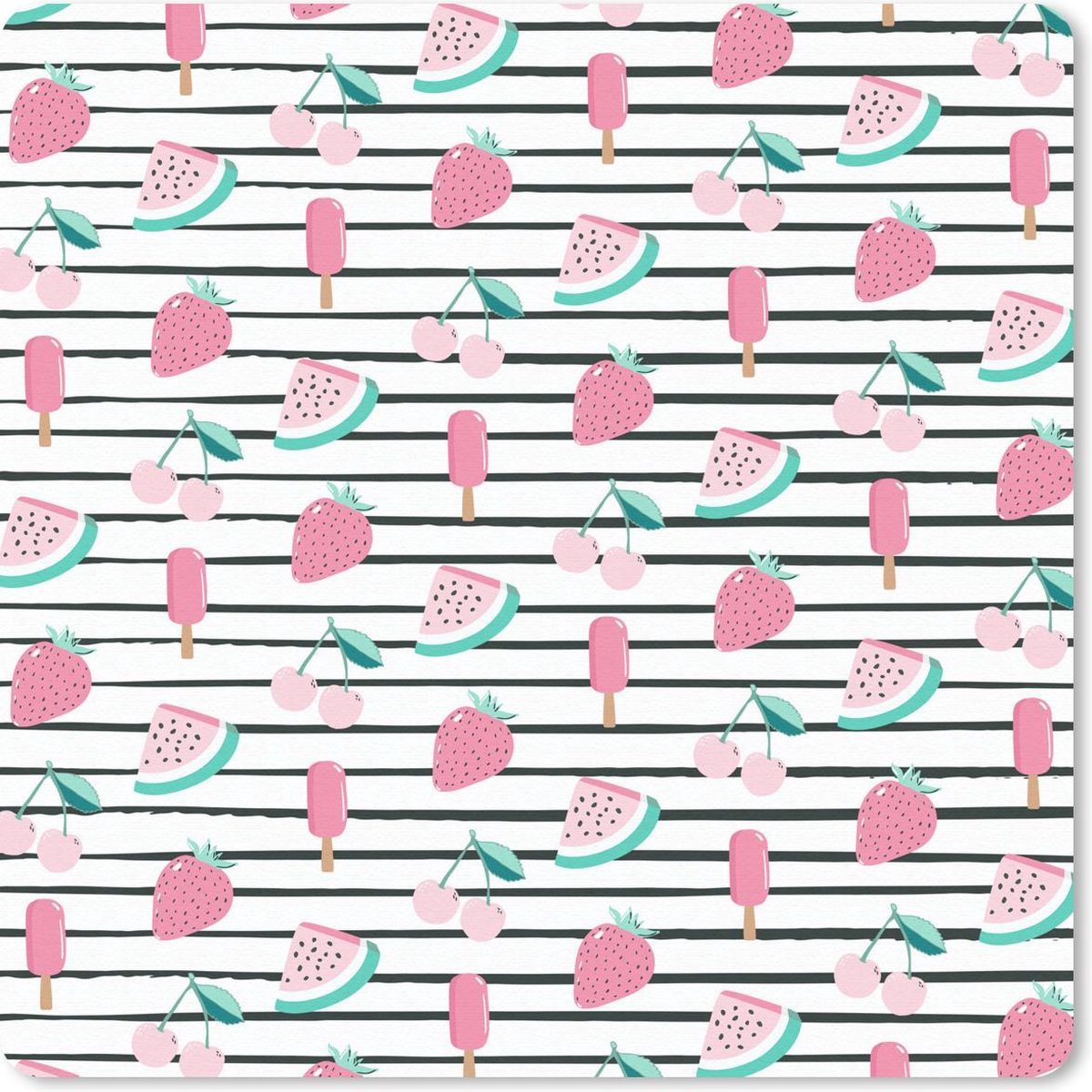 Muismat 20x20 cm - Mousepad Fruit - Roze - Patroon - Muismatten