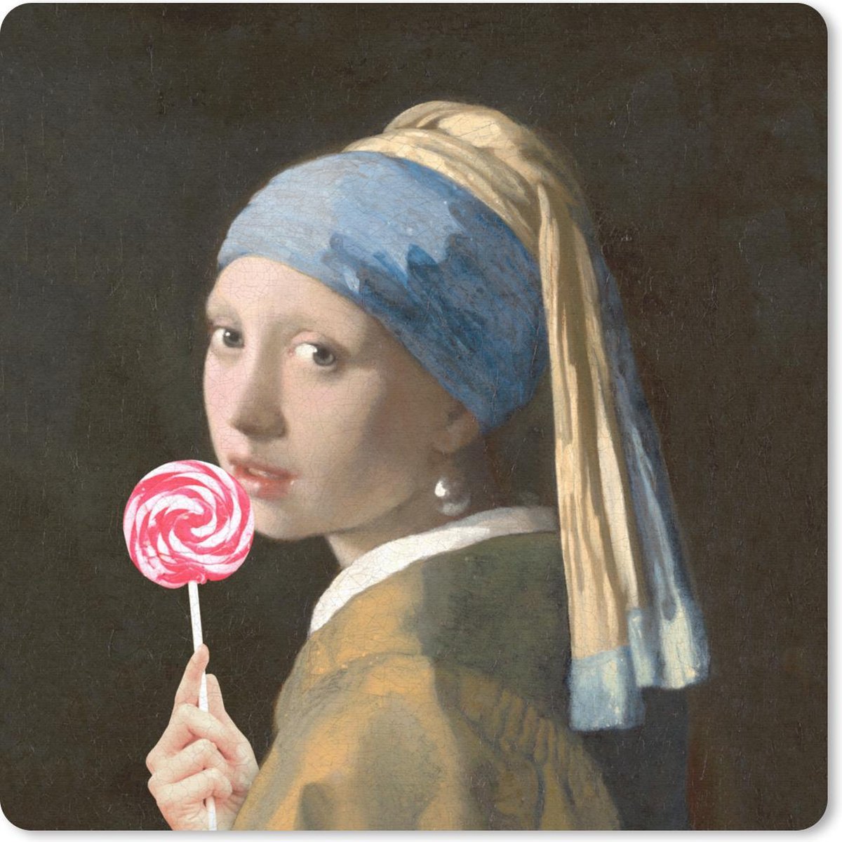 Muismat 20x20 cm - Mousepad Meisje met de parel - Vermeer - Snoep - Muismatten