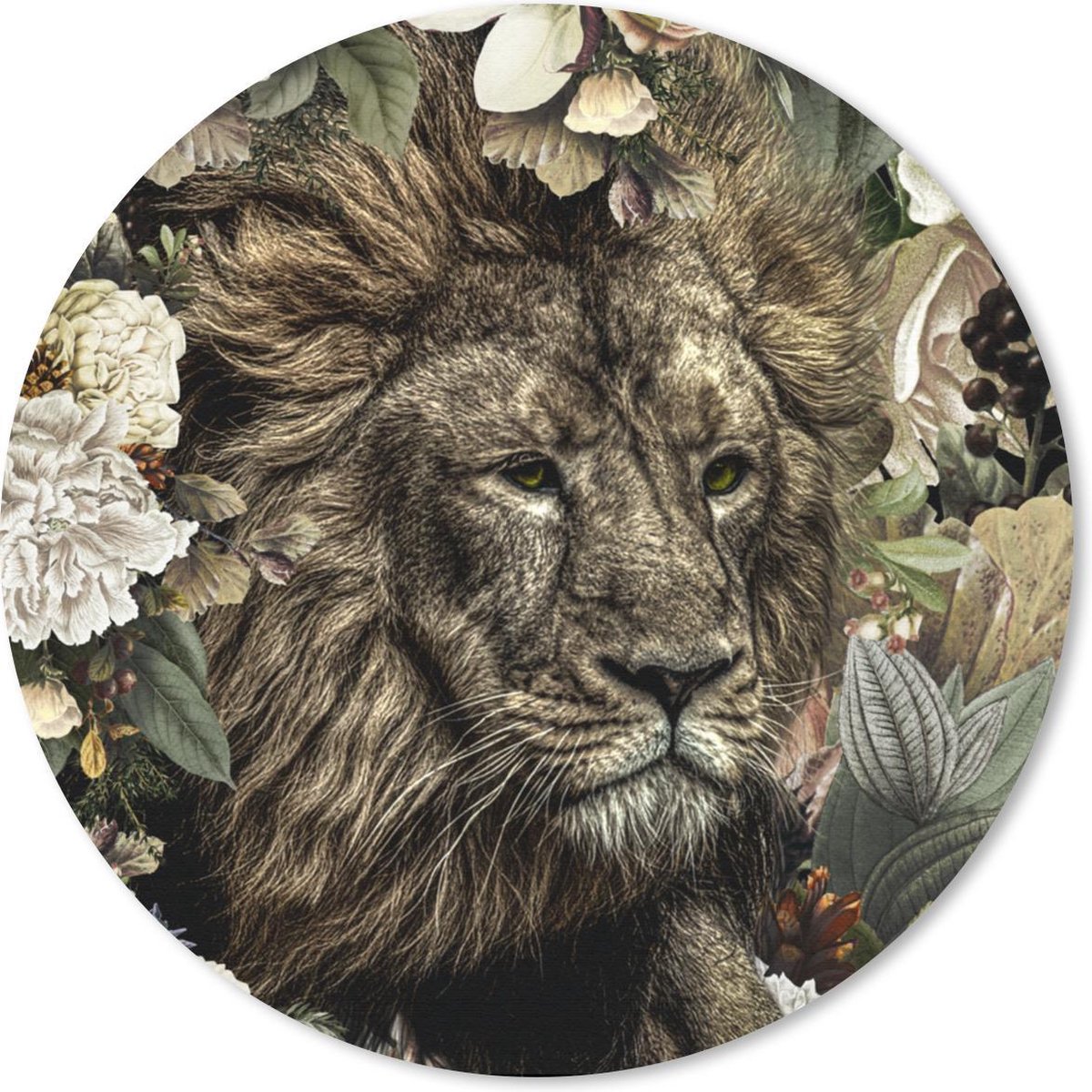 Muismat rond 20x20 cm - Mousepad Leeuw - Bloemen - Blad - Ronde muismatten