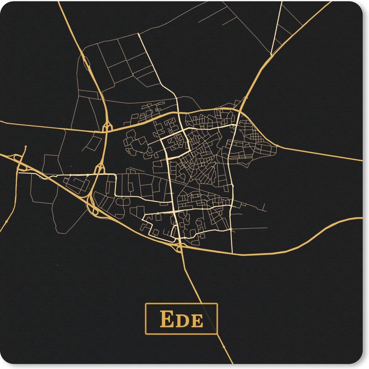Muismat 20x20 cm - Mousepad Kaart - Ede - Goud - Zwart - Muismatten