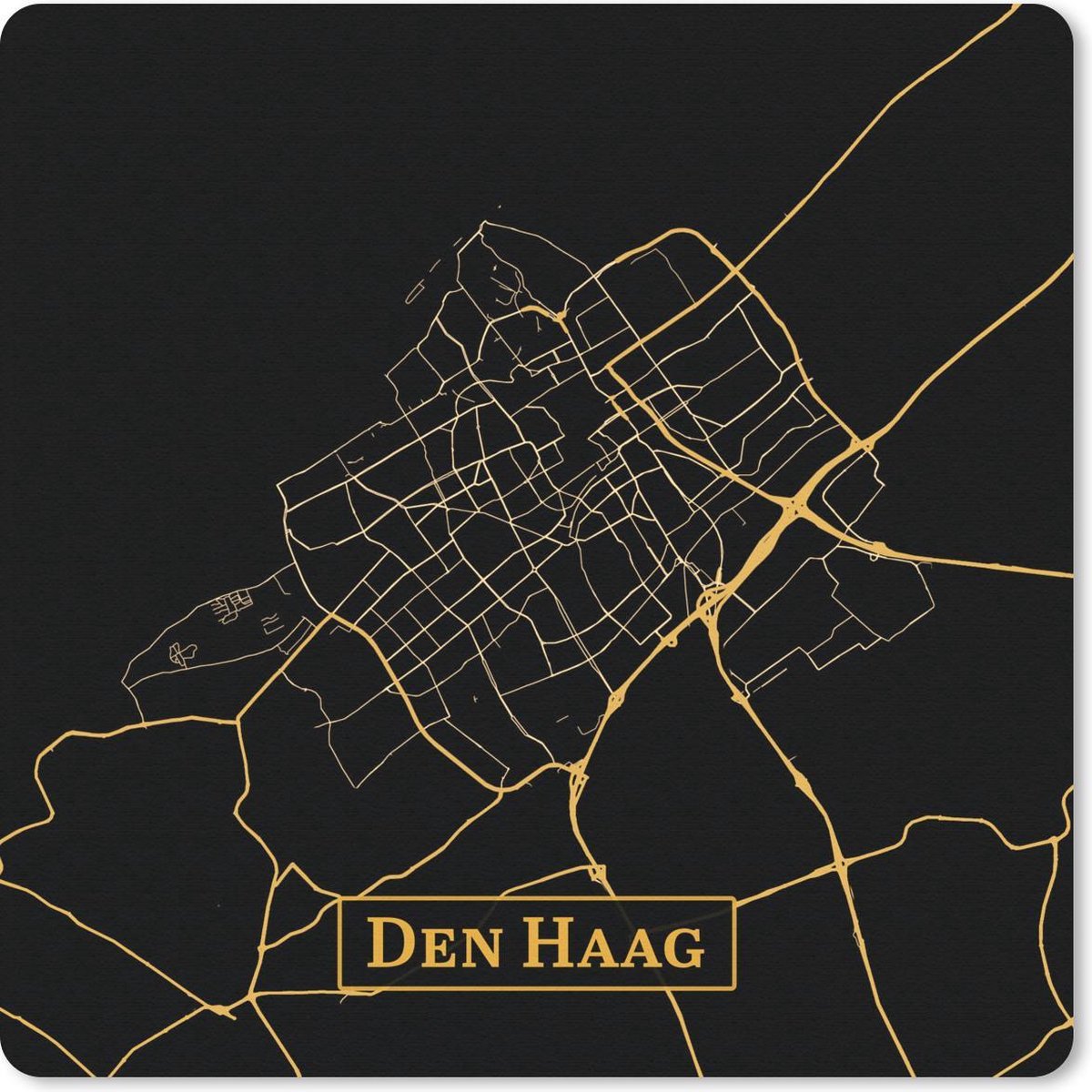 Muismat 20x20 cm - Mousepad Kaart - Den Haag - Luxe - Goud - Zwart - Muismatten
