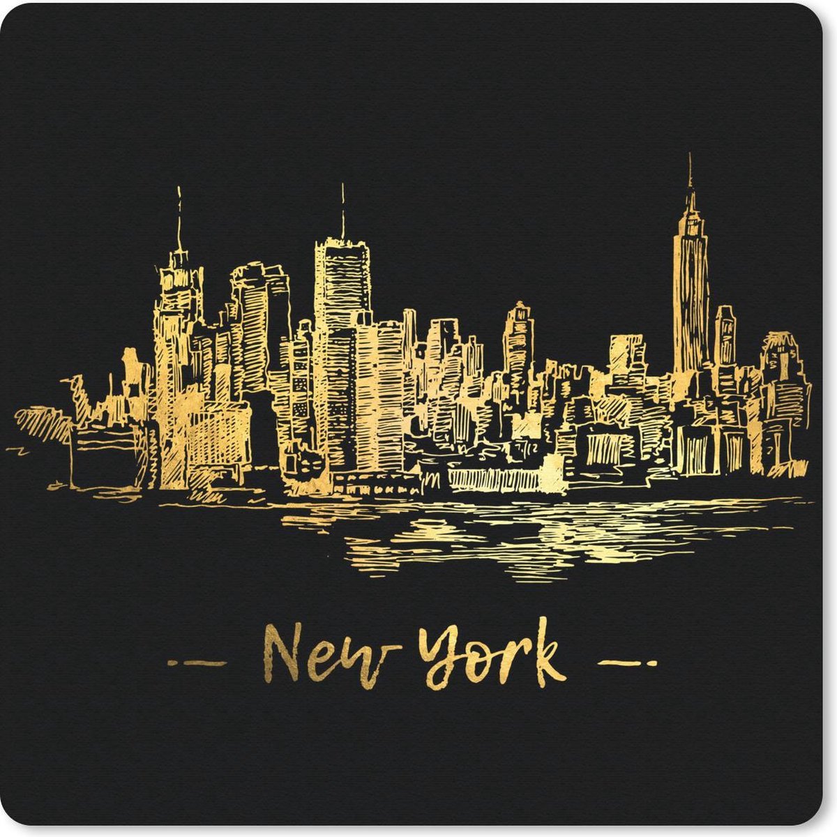 Muismat 20x20 cm - Mousepad New York - Goud - Zwart - Muismatten