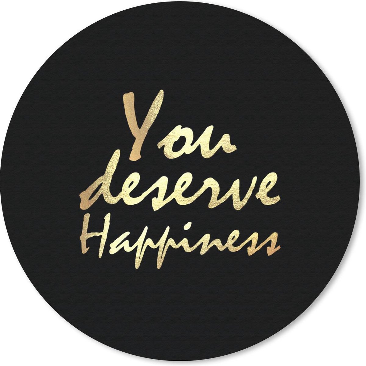 Muismat rond 20x20 cm - Mousepad Quotes - Happy - Goud - Zwart - Ronde muismatten