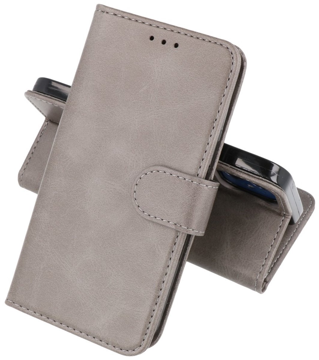 Hoesje Geschikt voor iPhone 12 Mini - Kaarthouder Book Case Telefoonhoesje - Grijs