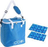 Koeltas draagtas schoudertas blauw met 2 stuks flexibele koelelementen 18 liter