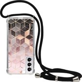 Casetastic Samsung Galaxy S21 4G/5G Hoesje met koord - Lanyard Case - Soft Pink Gradient Cubes Print