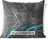 Buitenkussen Weerbestendig - Plattegrond - Wageningen - Grijs - Blauw - 50x50 cm - Stadskaart